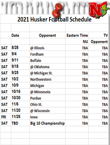 2020 Husker Football Schedule | Huskers In Ohio