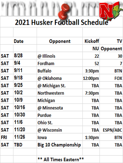 A few changes to the schedule | Huskers In Ohio